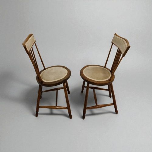 ANTIQUE PAIR OF BEDROOM CHAIRS SPINDLE BACK PENNY SEAT - ADDITIONAL PHOTO 6
