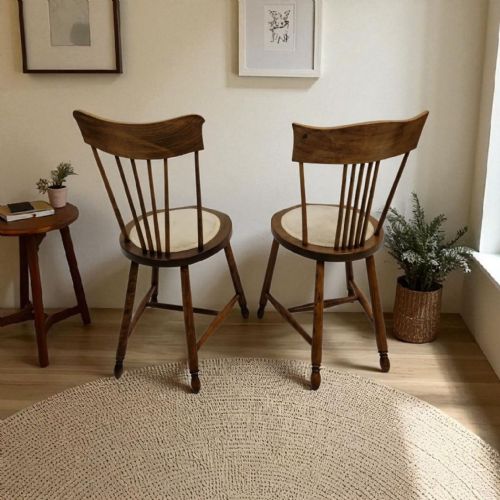 ANTIQUE PAIR OF BEDROOM CHAIRS SPINDLE BACK PENNY SEAT - ADDITIONAL PHOTO 7