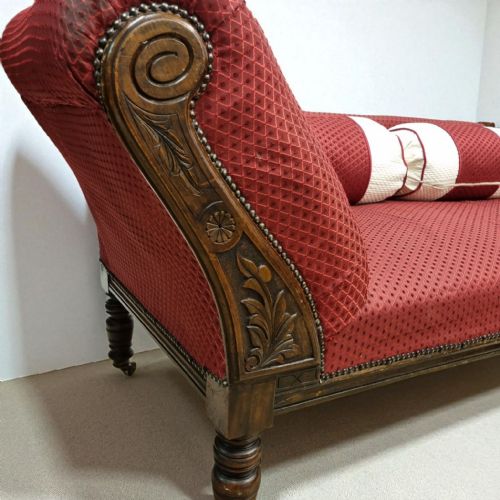 ANTIQUE EDWARDIAN CHAISE LONGUE SOLID OAK FRAME C1910 - ADDITIONAL PHOTO 1