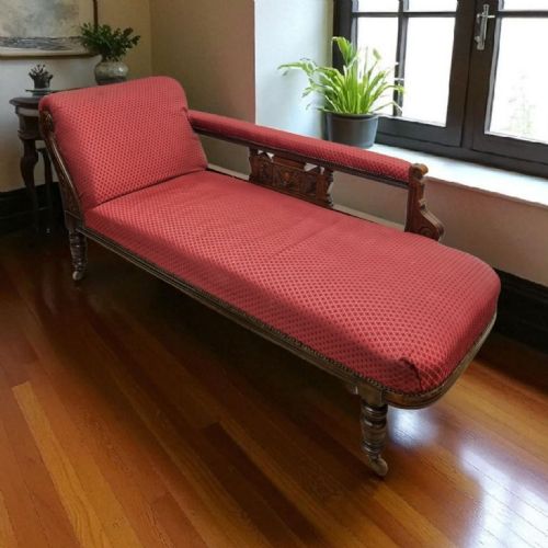 ANTIQUE EDWARDIAN CHAISE LONGUE SOLID OAK FRAME C1910 - ADDITIONAL PHOTO 5