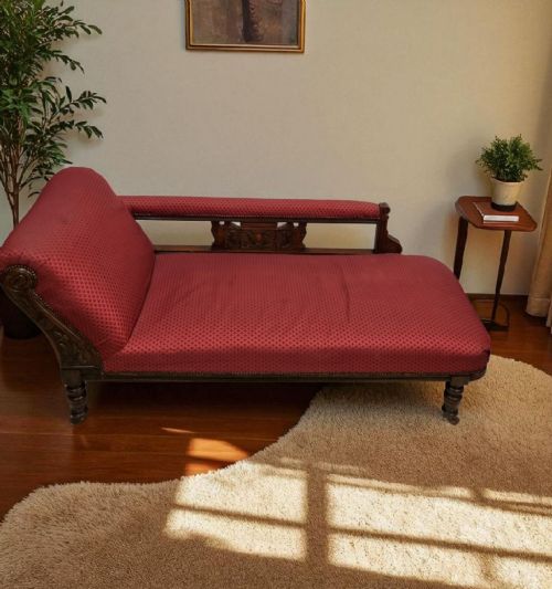 ANTIQUE EDWARDIAN CHAISE LONGUE SOLID OAK FRAME C1910 - ADDITIONAL PHOTO 7