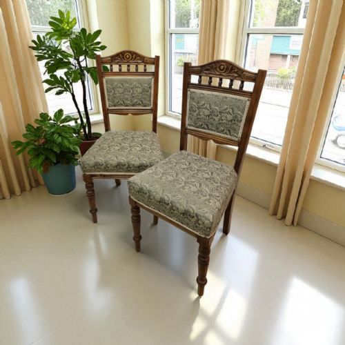 ANTIQUE EDWARDIAN BEDROOM CHAIRS SET OF 2 NEW UPHOLSTERY - ADDITIONAL PHOTO 4