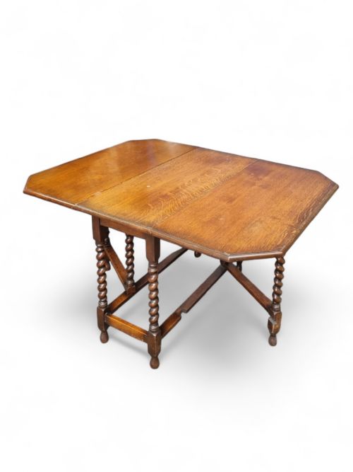 antique english oak drop leaf table barley twist legs c1880 - CATEGORY: ANTIQUE TABLES - DATED VICTORIAN