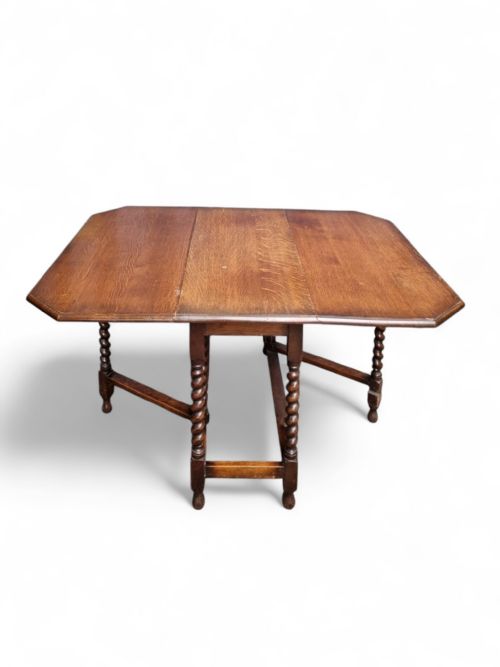 ANTIQUE ENGLISH OAK DROP LEAF TABLE BARLEY TWIST LEGS C1880 - ADDITIONAL PHOTO 1
