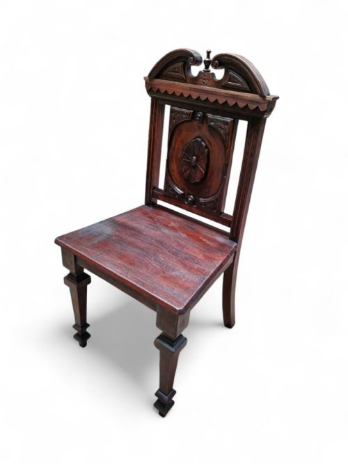 ANTIQUE MAHOGANY HALL CHAIR HIGHLY CARVED 19TH CENTURY - ADDITIONAL PHOTO 1