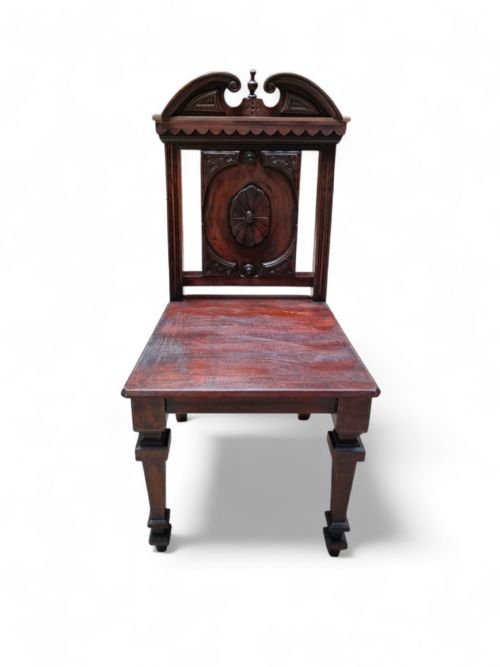 ANTIQUE MAHOGANY HALL CHAIR HIGHLY CARVED 19TH CENTURY - ADDITIONAL PHOTO 2