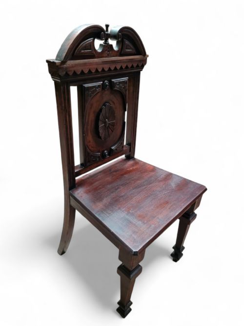 ANTIQUE MAHOGANY HALL CHAIR HIGHLY CARVED 19TH CENTURY - ADDITIONAL PHOTO 3