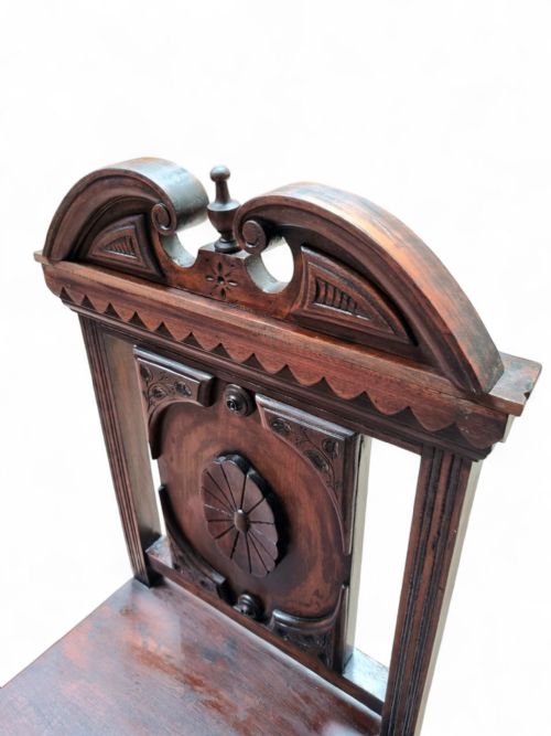 ANTIQUE MAHOGANY HALL CHAIR HIGHLY CARVED 19TH CENTURY - ADDITIONAL PHOTO 8