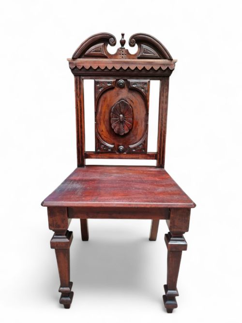 ANTIQUE MAHOGANY HALL CHAIR HIGHLY CARVED 19TH CENTURY - ADDITIONAL PHOTO 10