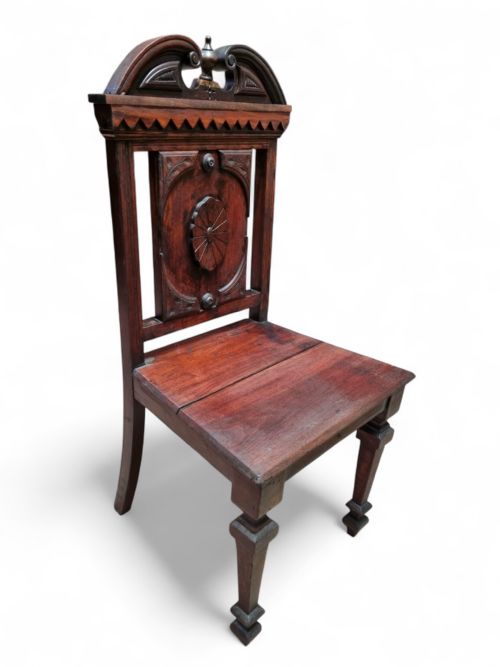 ANTIQUE MAHOGANY HALL CHAIR 19TH CENTURY HIGHLY CARVED - ADDITIONAL PHOTO 1
