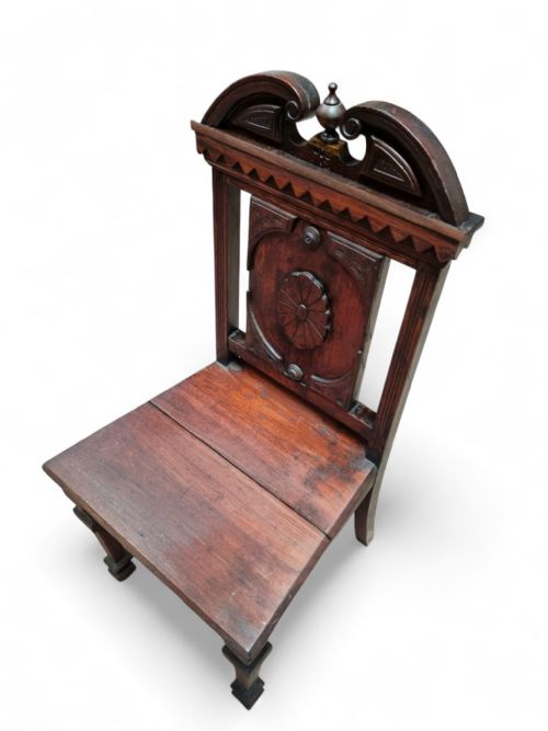 ANTIQUE MAHOGANY HALL CHAIR 19TH CENTURY HIGHLY CARVED - ADDITIONAL PHOTO 4