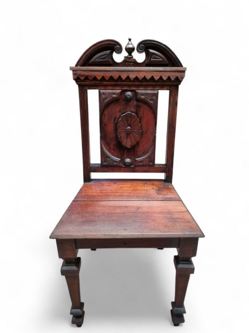 ANTIQUE MAHOGANY HALL CHAIR 19TH CENTURY HIGHLY CARVED - ADDITIONAL PHOTO 7
