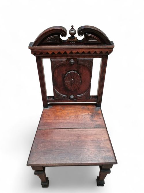 ANTIQUE MAHOGANY HALL CHAIR 19TH CENTURY HIGHLY CARVED - ADDITIONAL PHOTO 8