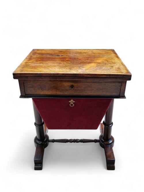 ANTIQUE VICTORIAN ROSEWOOD WORK TABLE SEWING TABLE MID19TH CENTURY - ADDITIONAL PHOTO 1