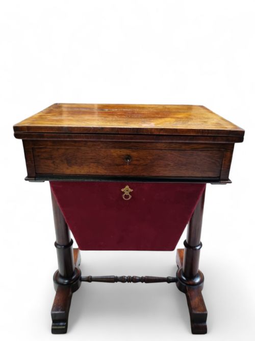 ANTIQUE VICTORIAN ROSEWOOD WORK TABLE SEWING TABLE MID19TH CENTURY - ADDITIONAL PHOTO 3