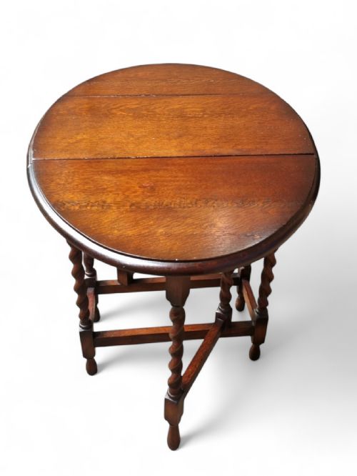 ANTIQUE ENGLISH DROP LEAF OAK TABLE GATELEG BARLEY TWIST - ADDITIONAL PHOTO 1