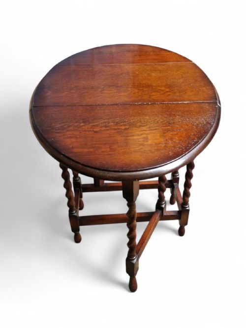 ANTIQUE ENGLISH DROP LEAF OAK TABLE GATELEG BARLEY TWIST - ADDITIONAL PHOTO 2
