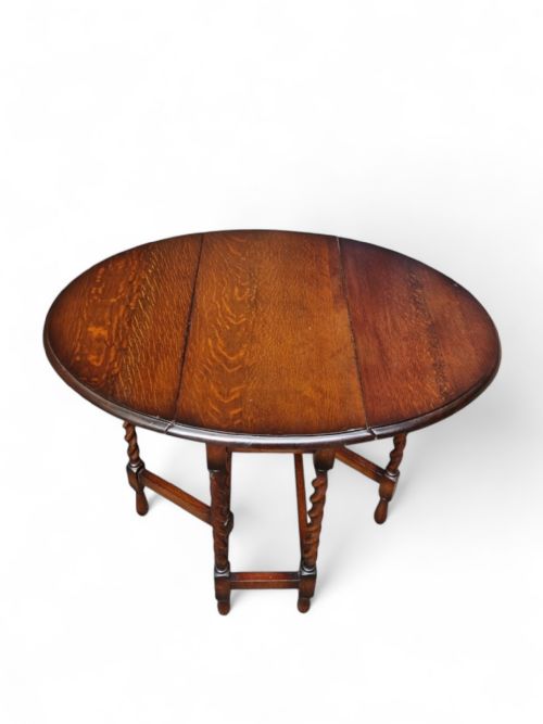 ANTIQUE ENGLISH DROP LEAF OAK TABLE GATELEG BARLEY TWIST - ADDITIONAL PHOTO 3