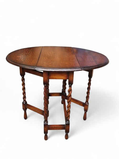 ANTIQUE ENGLISH DROP LEAF OAK TABLE GATELEG BARLEY TWIST - ADDITIONAL PHOTO 4