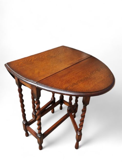 ANTIQUE ENGLISH DROP LEAF OAK TABLE GATELEG BARLEY TWIST - ADDITIONAL PHOTO 5