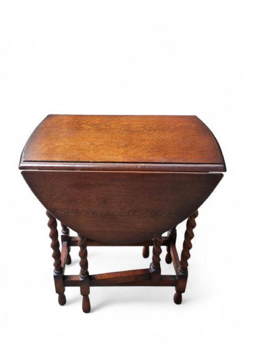 ANTIQUE ENGLISH DROP LEAF OAK TABLE GATELEG BARLEY TWIST - ADDITIONAL PHOTO 6