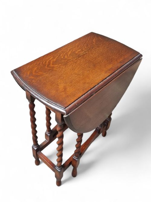 ANTIQUE ENGLISH DROP LEAF OAK TABLE GATELEG BARLEY TWIST - ADDITIONAL PHOTO 7