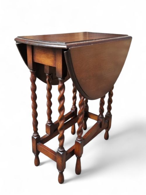 ANTIQUE ENGLISH DROP LEAF OAK TABLE GATELEG BARLEY TWIST - ADDITIONAL PHOTO 8
