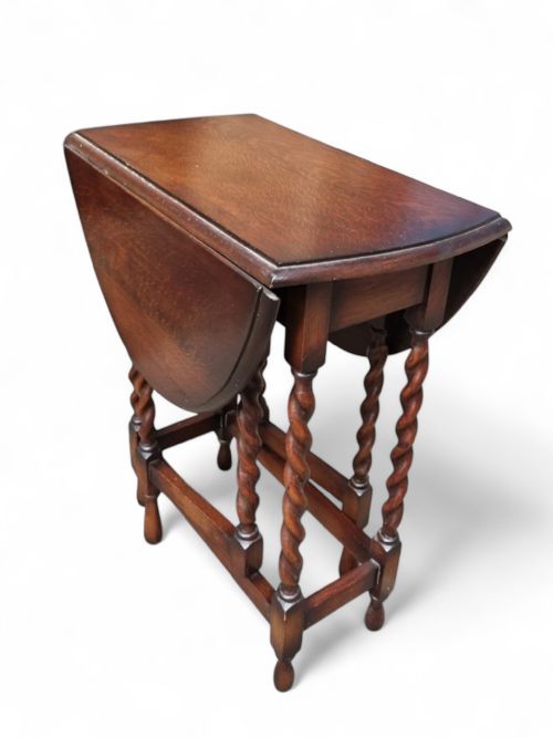 ANTIQUE ENGLISH DROP LEAF OAK TABLE GATELEG BARLEY TWIST - ADDITIONAL PHOTO 9