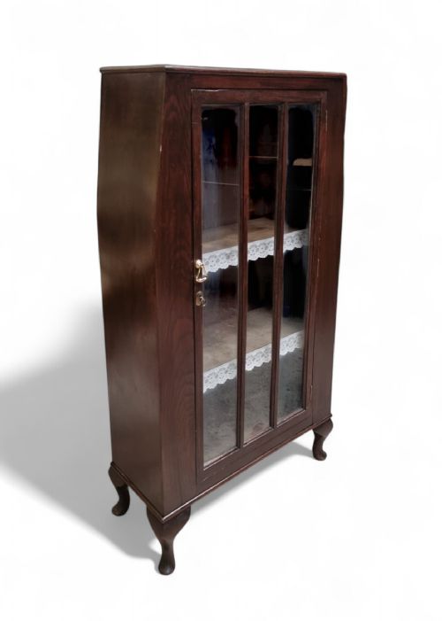 ANTIQUE EDWARDIAN FLOOR BOOKCASE DISPLAY CABINET WITH GLAZED DOOR 1910S - ADDITIONAL PHOTO 1