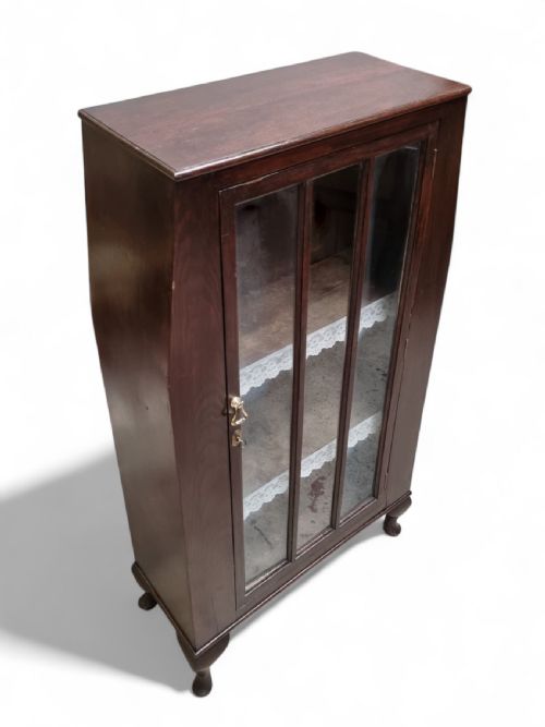 ANTIQUE EDWARDIAN FLOOR BOOKCASE DISPLAY CABINET WITH GLAZED DOOR 1910S - ADDITIONAL PHOTO 4