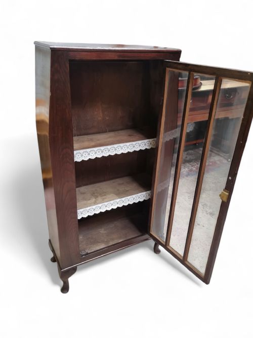 ANTIQUE EDWARDIAN FLOOR BOOKCASE DISPLAY CABINET WITH GLAZED DOOR 1910S - ADDITIONAL PHOTO 8