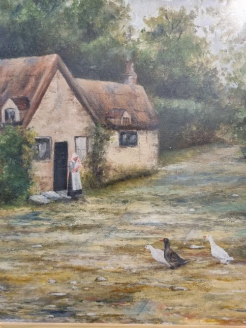ANTIQUE OIL ON CANVAS LANDSCAPE PAINTING SIGNED E HARRISON - ADDITIONAL PHOTO 2
