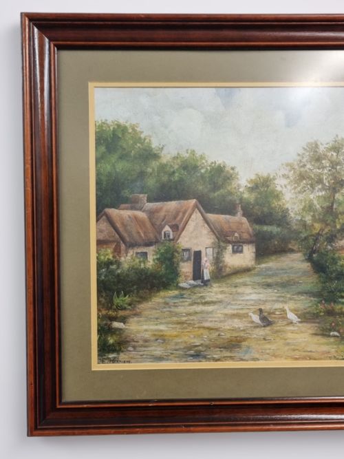 ANTIQUE OIL ON CANVAS LANDSCAPE PAINTING SIGNED E HARRISON - ADDITIONAL PHOTO 4