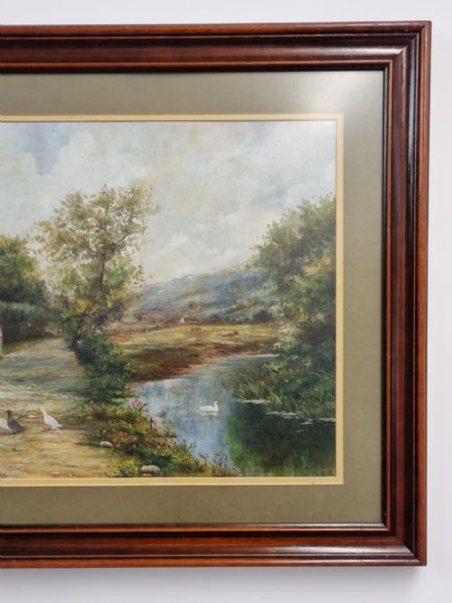 ANTIQUE OIL ON CANVAS LANDSCAPE PAINTING SIGNED E HARRISON - ADDITIONAL PHOTO 5