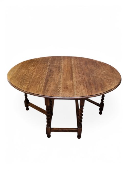ANTIQUE OAK DROPLEAF TABLE BARLEY TWIST LEGS C1900 - ADDITIONAL PHOTO 1