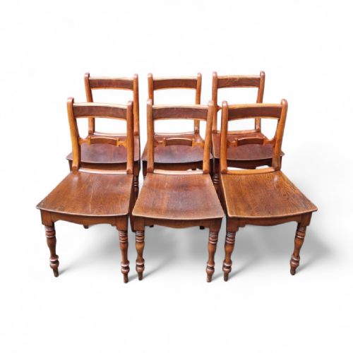 ANTIQUE VICTORIAN SET OF 6 OAK DINING CHAIRS TURNED LEGS - ADDITIONAL PHOTO 4