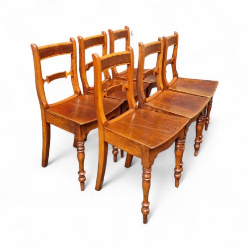 ANTIQUE VICTORIAN SET OF 6 OAK DINING CHAIRS TURNED LEGS - ADDITIONAL PHOTO 5