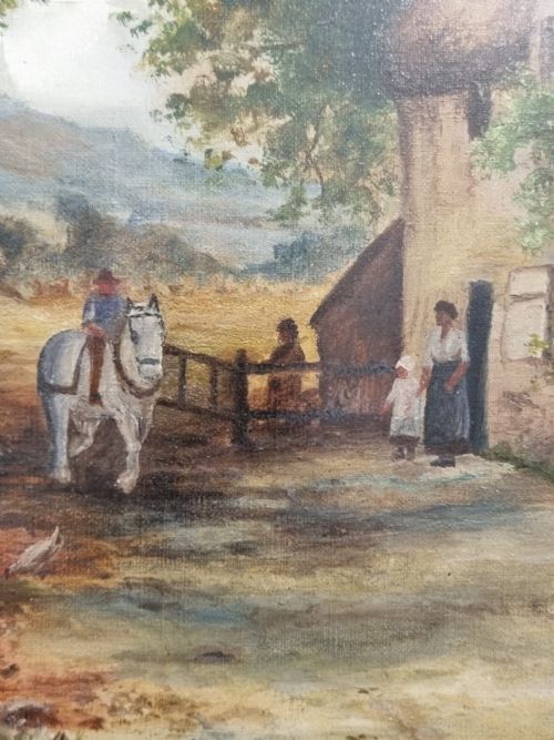 ANTIQUE OIL ON CANVAS LANDSCAPE PAINTING EARLY 20TH CENTURY SIGNED EHARRISON - ADDITIONAL PHOTO 2