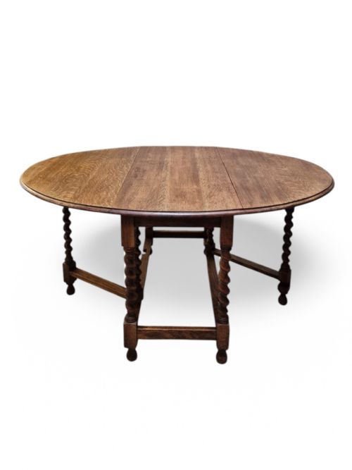 ANTIQUE OAK DROPLEAF TABLE BARLEY TWIST LEGS EARLY 20TH CENTURY - ADDITIONAL PHOTO 2