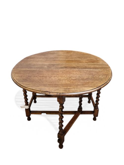 ANTIQUE OAK DROPLEAF TABLE BARLEY TWIST LEGS EARLY 20TH CENTURY - ADDITIONAL PHOTO 3