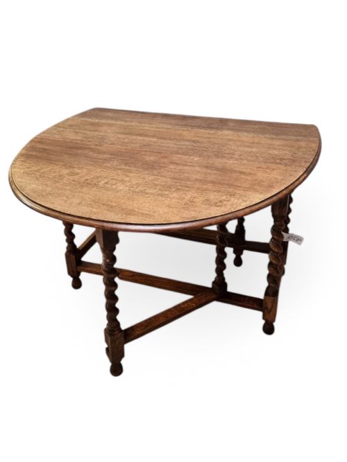 ANTIQUE OAK DROPLEAF TABLE BARLEY TWIST LEGS EARLY 20TH CENTURY - ADDITIONAL PHOTO 4