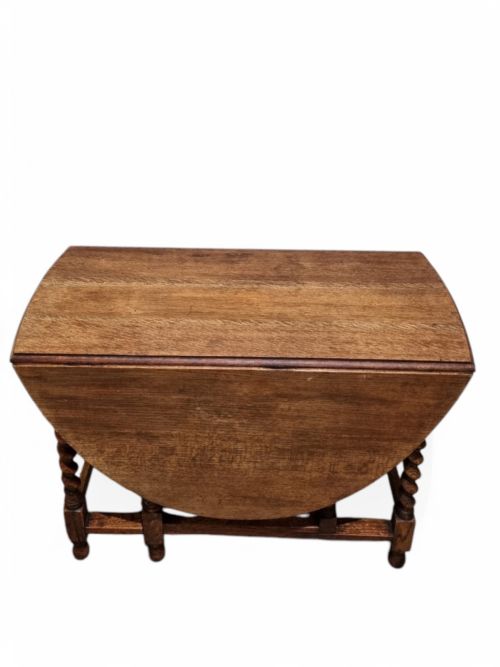 ANTIQUE OAK DROPLEAF TABLE BARLEY TWIST LEGS EARLY 20TH CENTURY - ADDITIONAL PHOTO 6