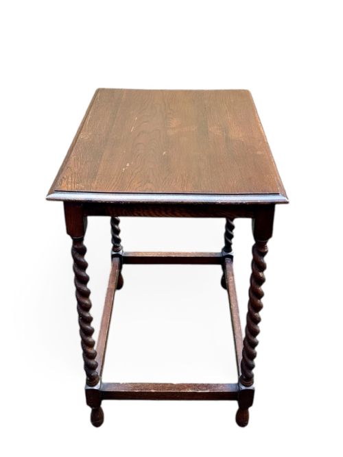 VINTAGE OAK SIDE TABLE BARLEY TWIST LEGS C1930S - ADDITIONAL PHOTO 1