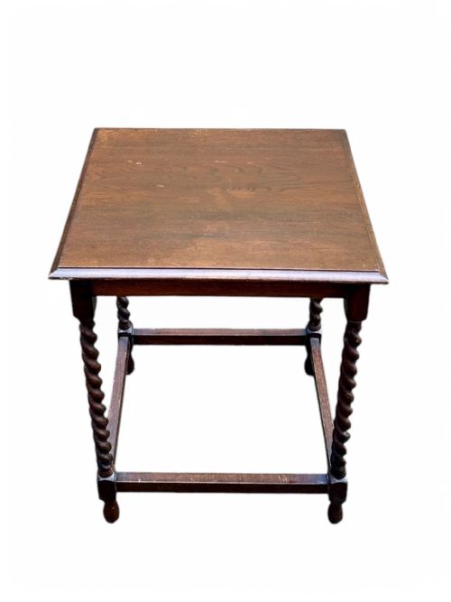 VINTAGE OAK SIDE TABLE BARLEY TWIST LEGS C1930S - ADDITIONAL PHOTO 5