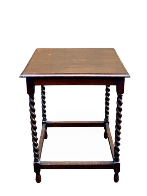 VINTAGE OAK SIDE TABLE BARLEY TWIST LEGS C1930S - ADDITIONAL PHOTO 7