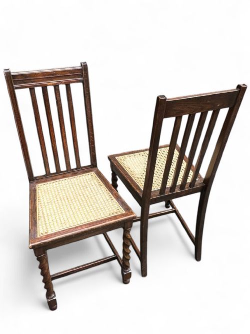 PAIR OF ANTIQUE OAK CHAIRS WITH CANE SEATS BARLEY TWIST LEGS C1920 - ADDITIONAL PHOTO 1