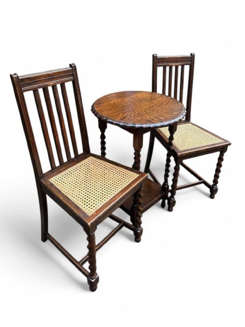 PAIR OF ANTIQUE OAK CHAIRS WITH CANE SEATS BARLEY TWIST LEGS C1920 - ADDITIONAL PHOTO 2
