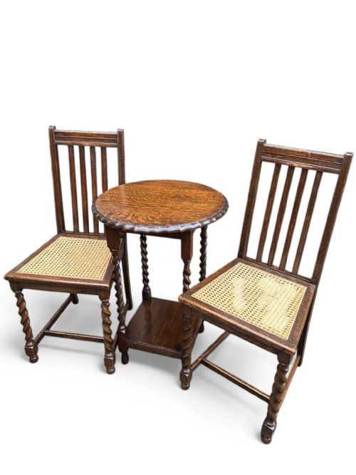 PAIR OF ANTIQUE OAK CHAIRS WITH CANE SEATS BARLEY TWIST LEGS C1920 - ADDITIONAL PHOTO 3