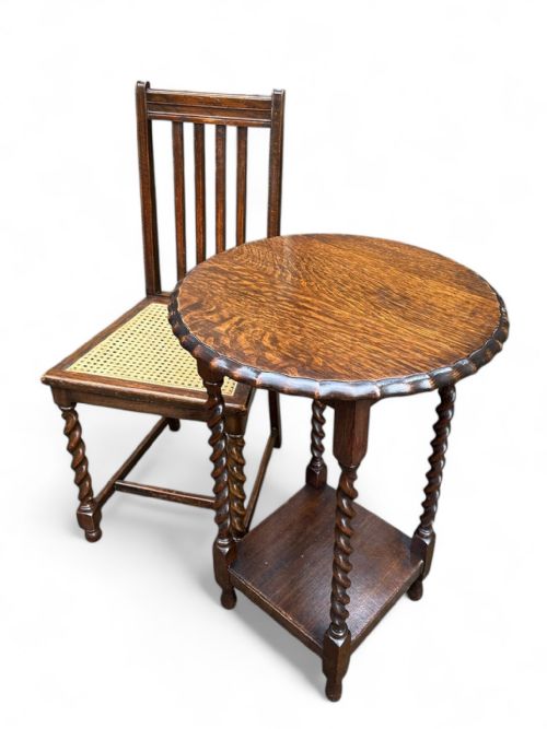 PAIR OF ANTIQUE OAK CHAIRS WITH CANE SEATS BARLEY TWIST LEGS C1920 - ADDITIONAL PHOTO 4