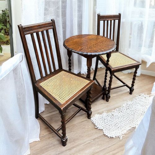 PAIR OF ANTIQUE OAK CHAIRS WITH CANE SEATS BARLEY TWIST LEGS C1920 - ADDITIONAL PHOTO 6